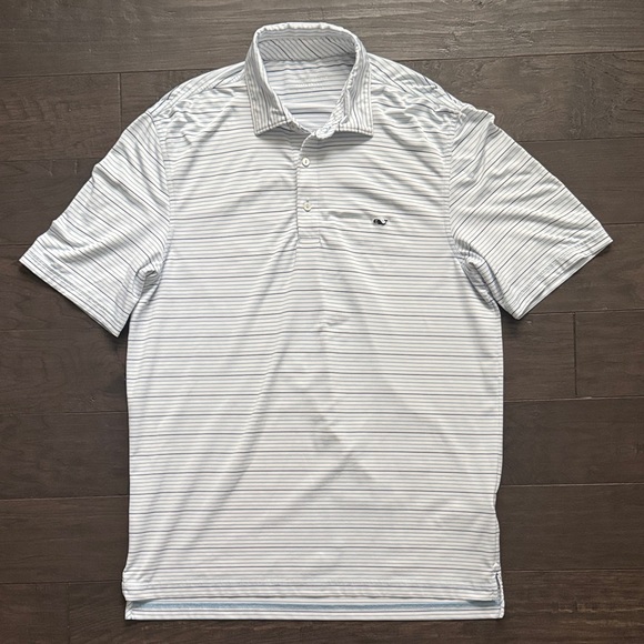 Vineyard Vines Other - Vineyard Vines Performance Men’s Polo Size Medium White w/ Blue Stripes